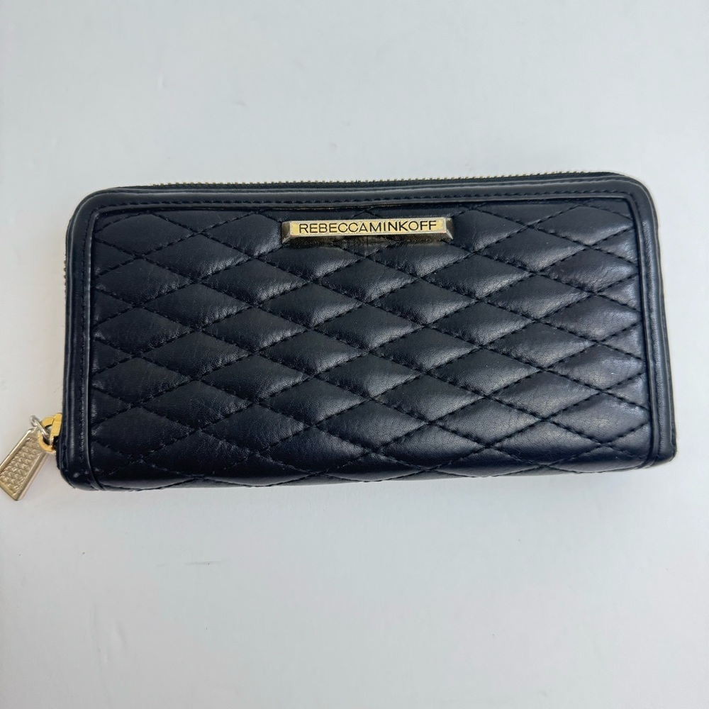 REBECCA MINKOFF Quilted Ava Zip Wallet Black GUC